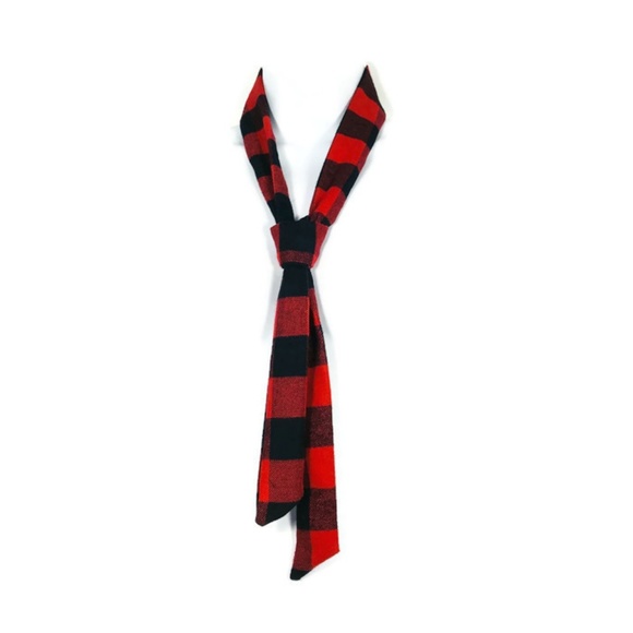 Red and Black Buffalo Plaid Flannel Skinny Scarves - Picture 2 of 5